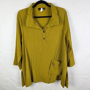Moonlight Y&S Fashion Design Mustard Yellow Textured Tunic Top 3/4 Sleeve Medium